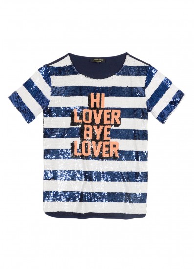 Slogan tee σε ριγέ print και επένδυση με παγιέτες Juicy Couture SS'15 Collection