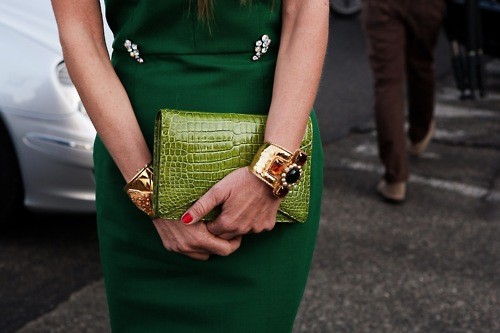 emerald green-golden-dress-street style
