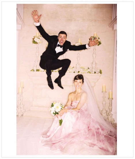 H Jessica Biel με το ροζ Giambattista Valli νυφικό της