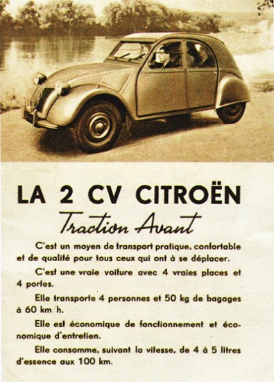 H πρώτη διαφημιστική μπροσούρα του 2CV (Γαλλία 1948)