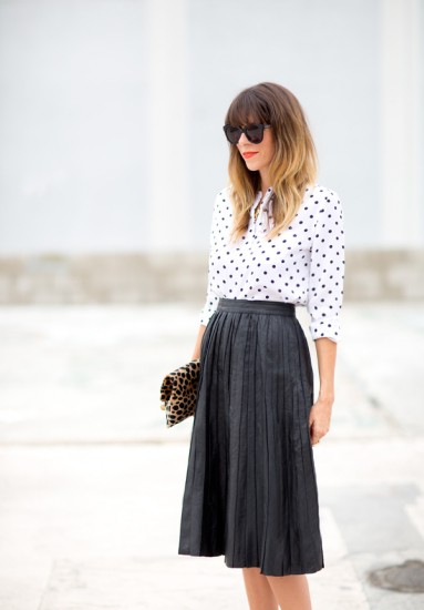 polka-dots-pleated-leather-skirt