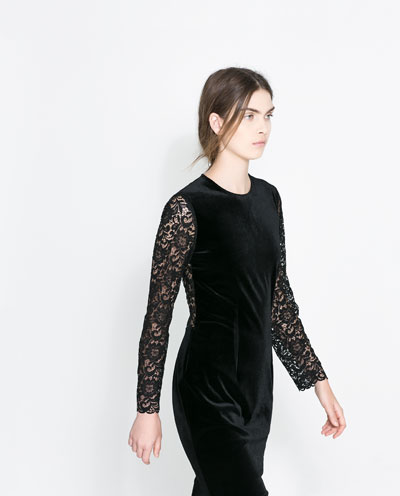 Φόρεμα βελούδο με δαντέλα Zara (59,95€)