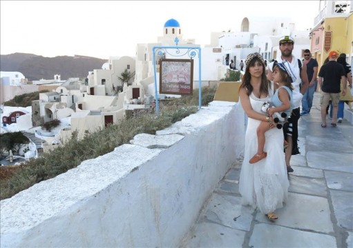 Kourtney Kardashian and Mason Disick shop with her glam squad in Santorini, Greece with sailor hats on