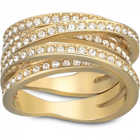 Δαχτυλίδι «Spiral» Πολυεπίπεδο δαχτυλίδι με διαφανή κρύσταλλα pavé. Διατίθεται με επιμετάλλωση από ροζ χρυσό και χρυσό (149 ευρώ) 