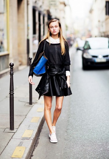 knit-leather-skirt-sneakers