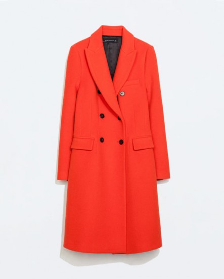 Κόκκινο παλτό με πέτο & διπλά κουμπιά Zara (119€)