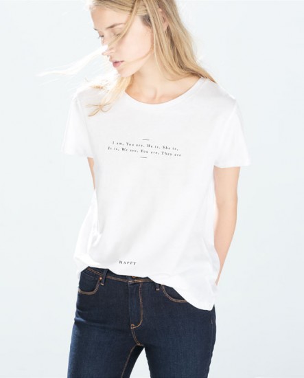 Λευκό t-shirt με μήνυμα TRF-Zara (7,95€)