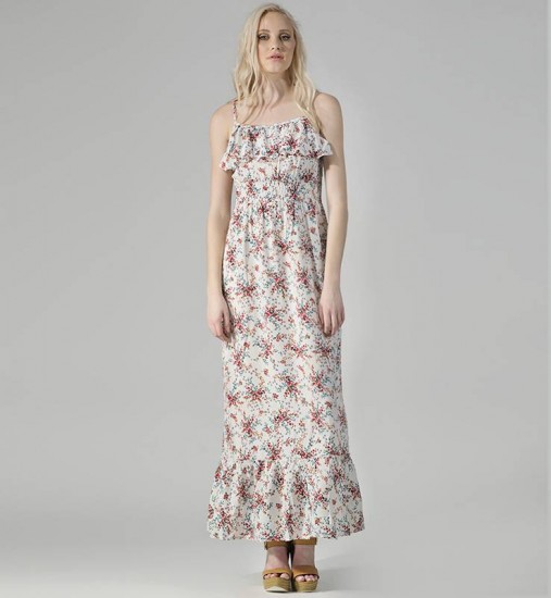 Maxi floral φόρεμα με τιράντες Pink Woman (25,99€)