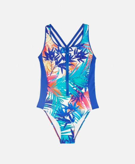 Ολόσωμο αθλητικό μαγιό με tropical print Oysho (35,99€)