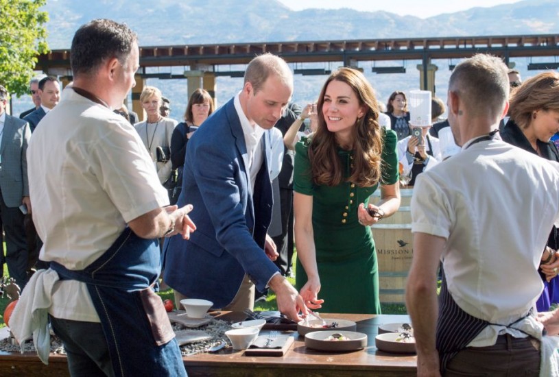 The Duke and Duchess of Cambridge taste local foodstuffs during a visit to the Mission Hill winery in Kelowna, Canada, on the fourth day of the royal tour to Canada. PRESS ASSOCIATION Photo. Picture date: Tuesday September 27, 2016. See PA story ROYAL Canada. Photo credit should read: Arthur Edwards/The Sun/PA Wire