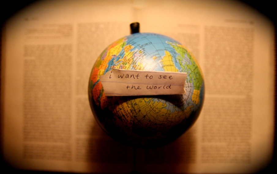 We see the world. See the World. World traveling Globe.